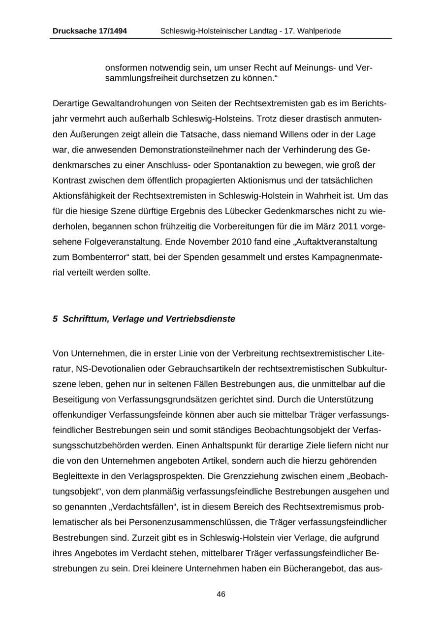 Seite 46 des Verfassungsschutzbericht 2010 Schleswig-Holstein