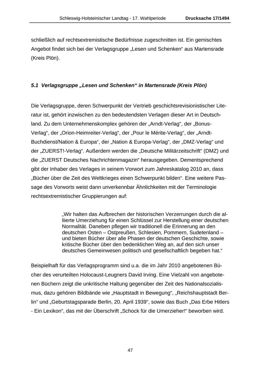 Seite 47 des Verfassungsschutzbericht 2010 Schleswig-Holstein