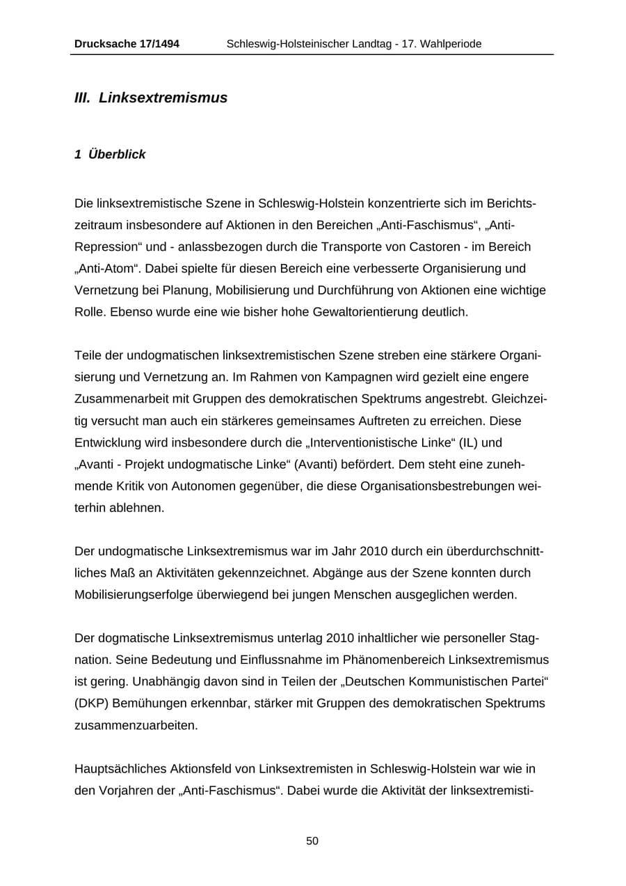 Seite 50 des Verfassungsschutzbericht 2010 Schleswig-Holstein