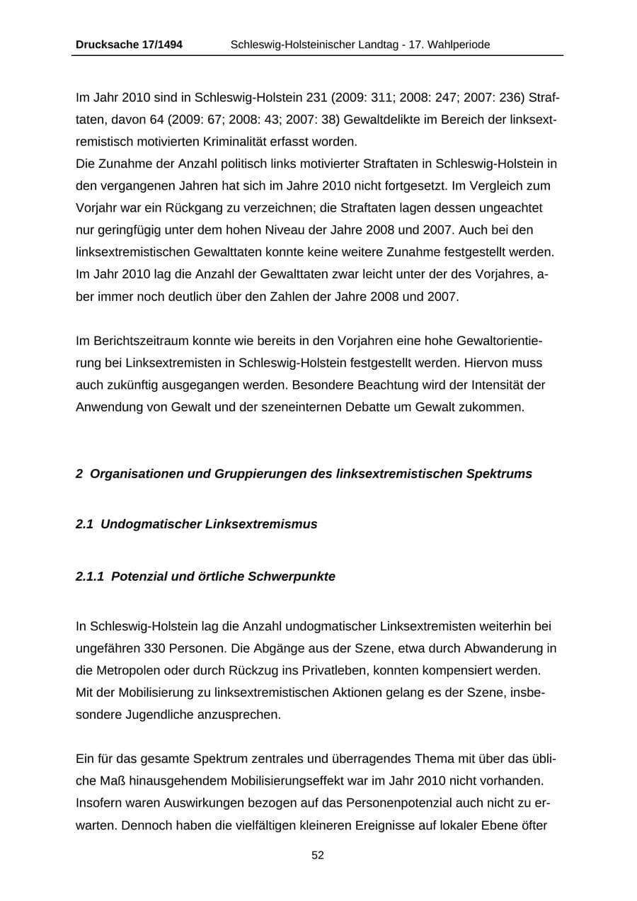 Seite 52 des Verfassungsschutzbericht 2010 Schleswig-Holstein