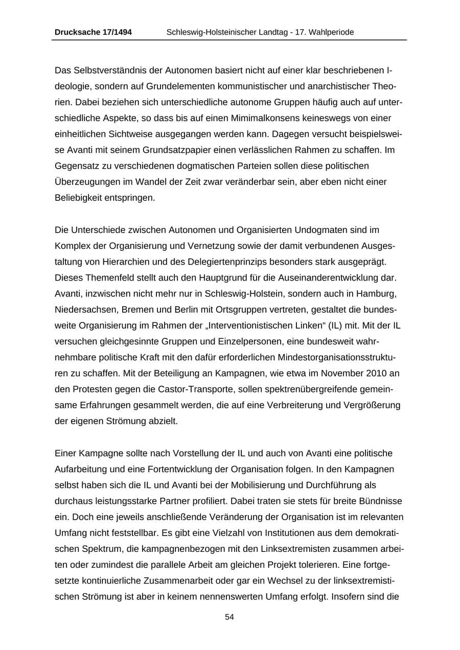 Seite 54 des Verfassungsschutzbericht 2010 Schleswig-Holstein
