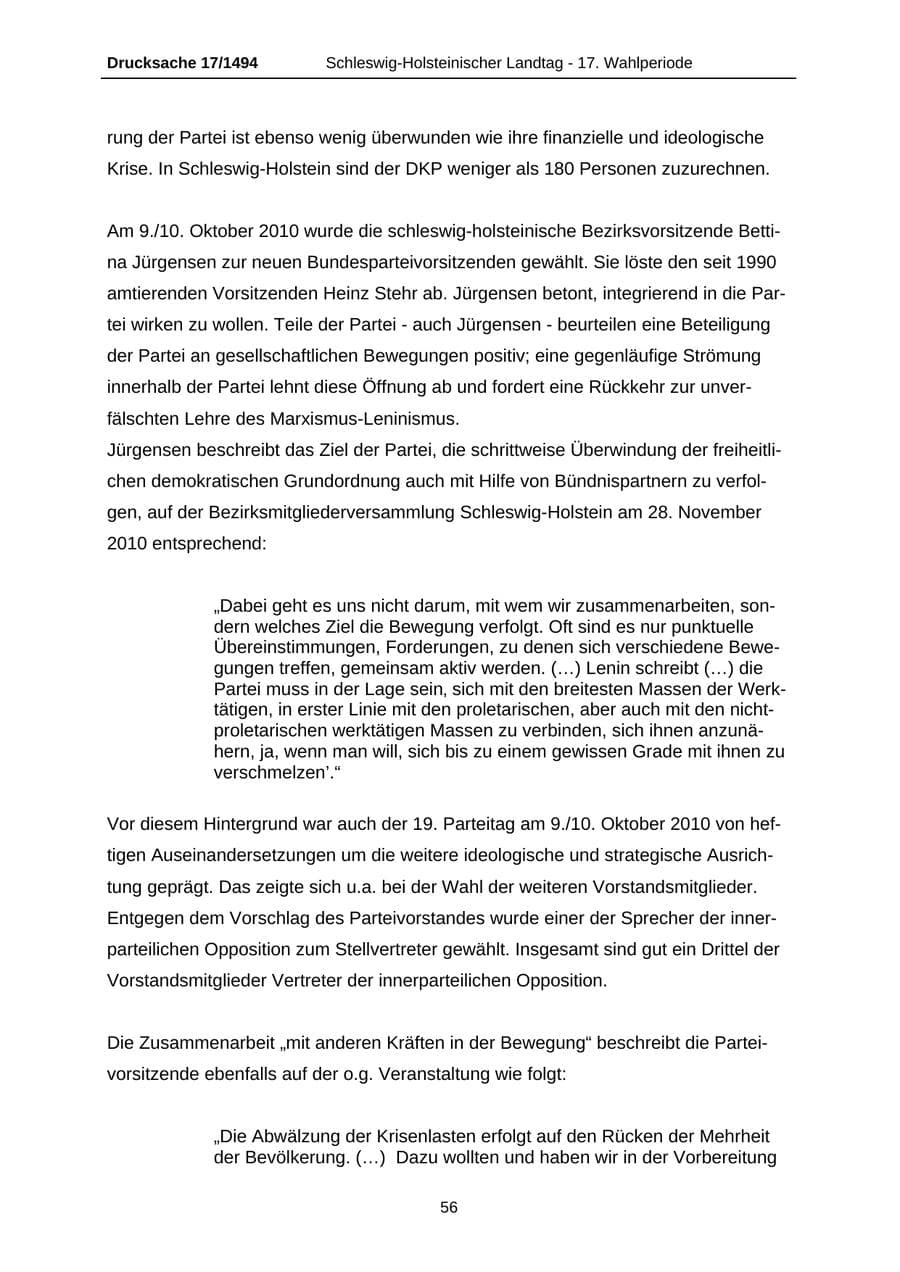 Seite 56 des Verfassungsschutzbericht 2010 Schleswig-Holstein