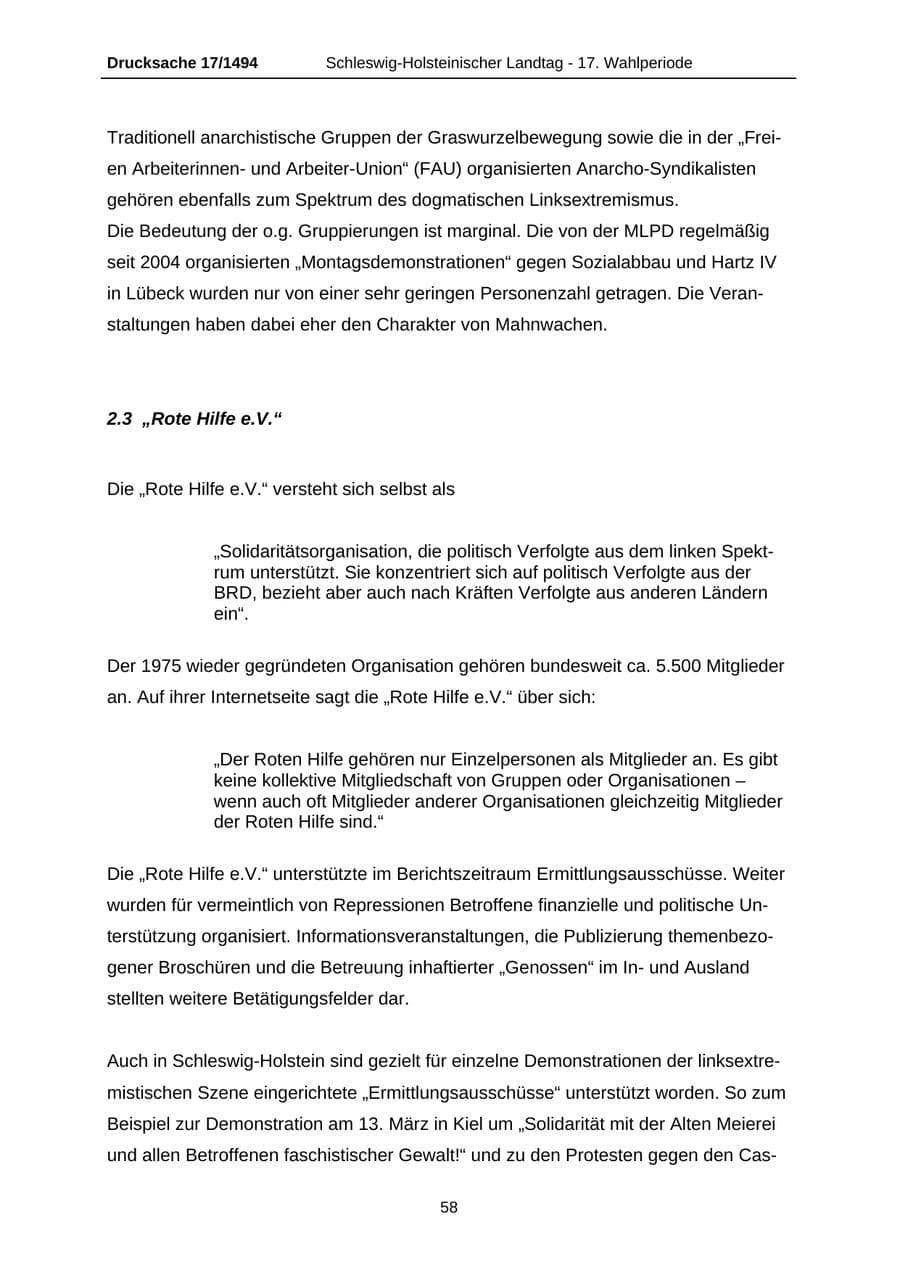 Seite 58 des Verfassungsschutzbericht 2010 Schleswig-Holstein