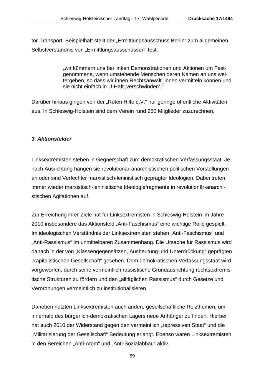 Seite 59 des Verfassungsschutzbericht 2010 Schleswig-Holstein