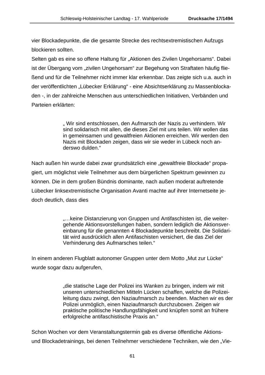 Seite 61 des Verfassungsschutzbericht 2010 Schleswig-Holstein