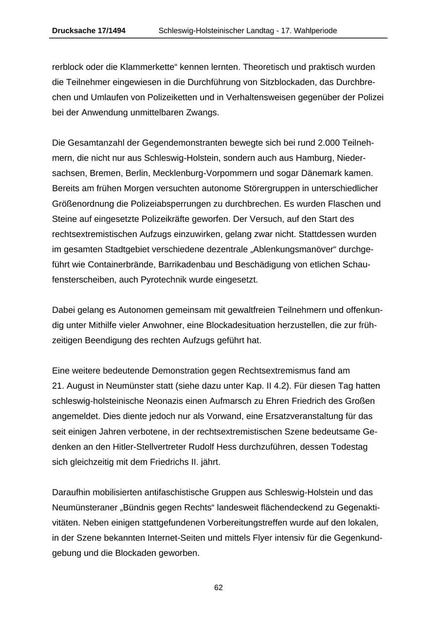 Seite 62 des Verfassungsschutzbericht 2010 Schleswig-Holstein