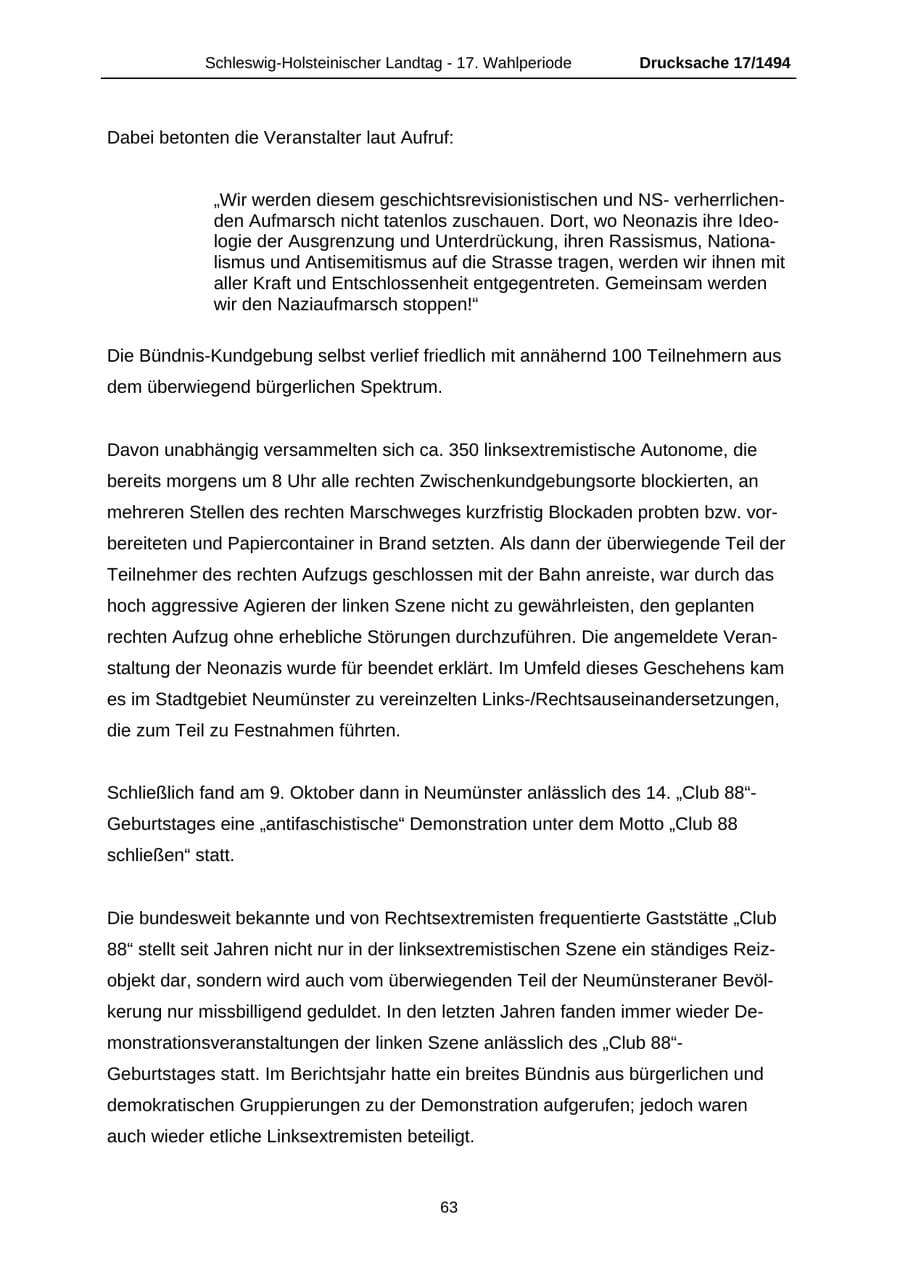 Seite 63 des Verfassungsschutzbericht 2010 Schleswig-Holstein
