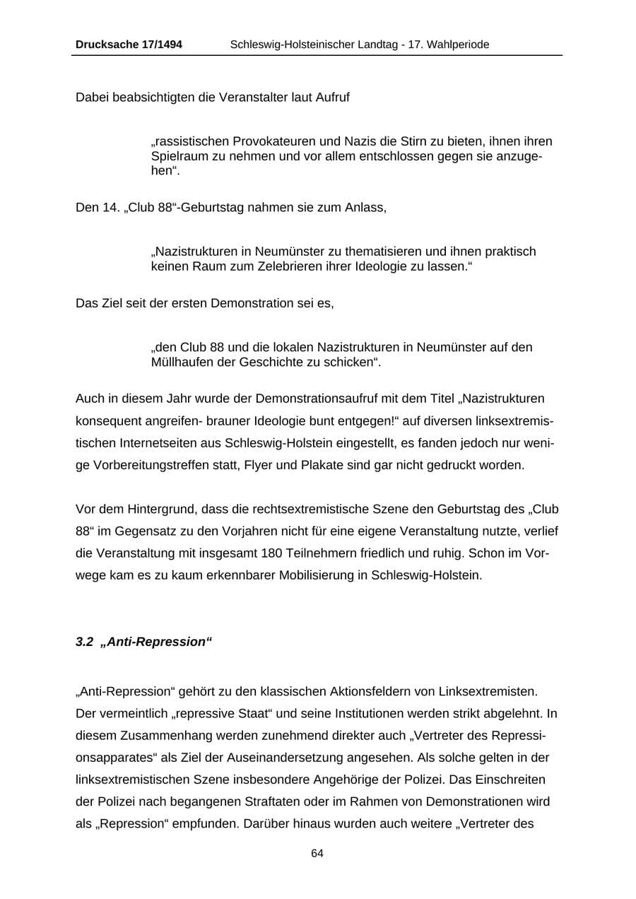 Seite 64 des Verfassungsschutzbericht 2010 Schleswig-Holstein
