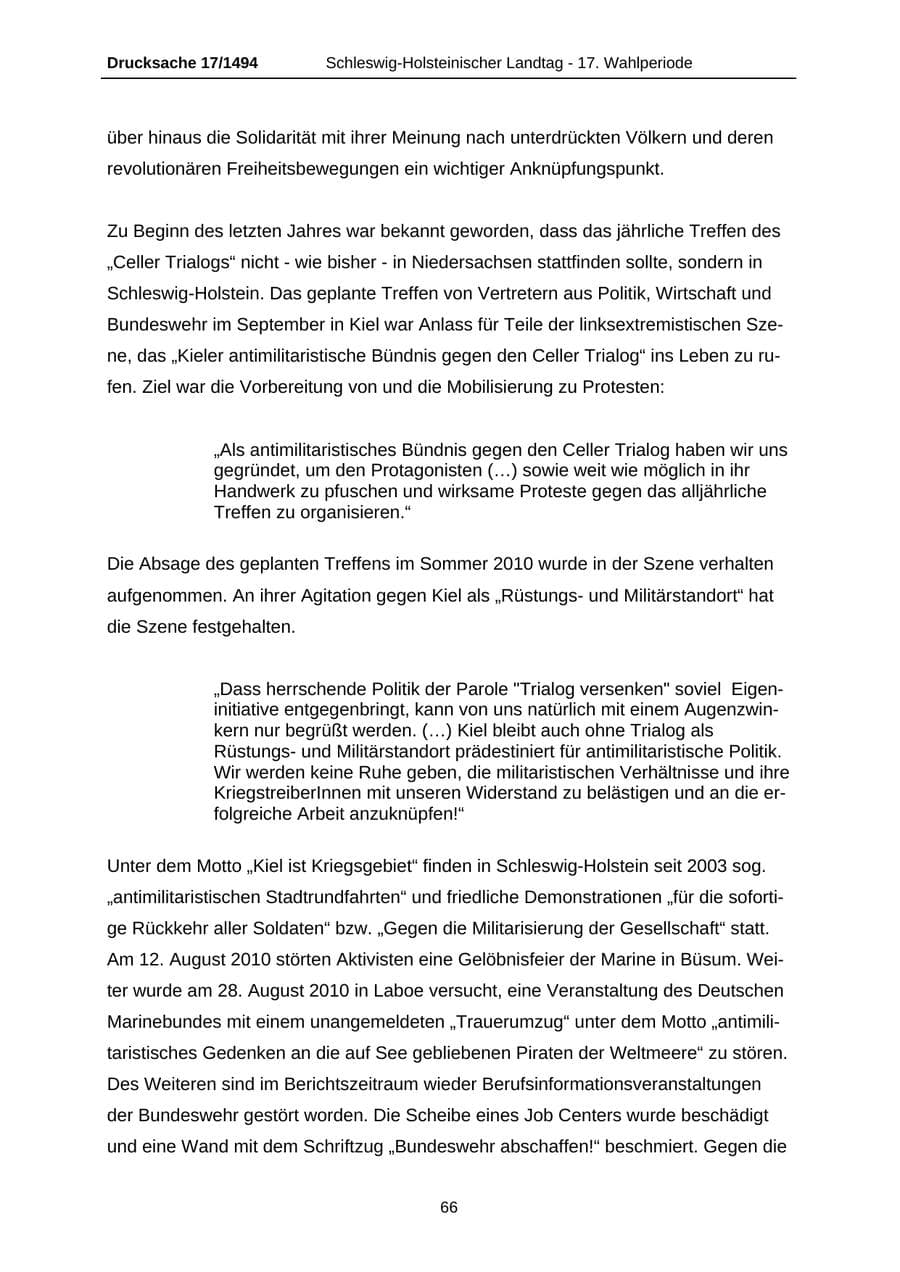 Seite 66 des Verfassungsschutzbericht 2010 Schleswig-Holstein