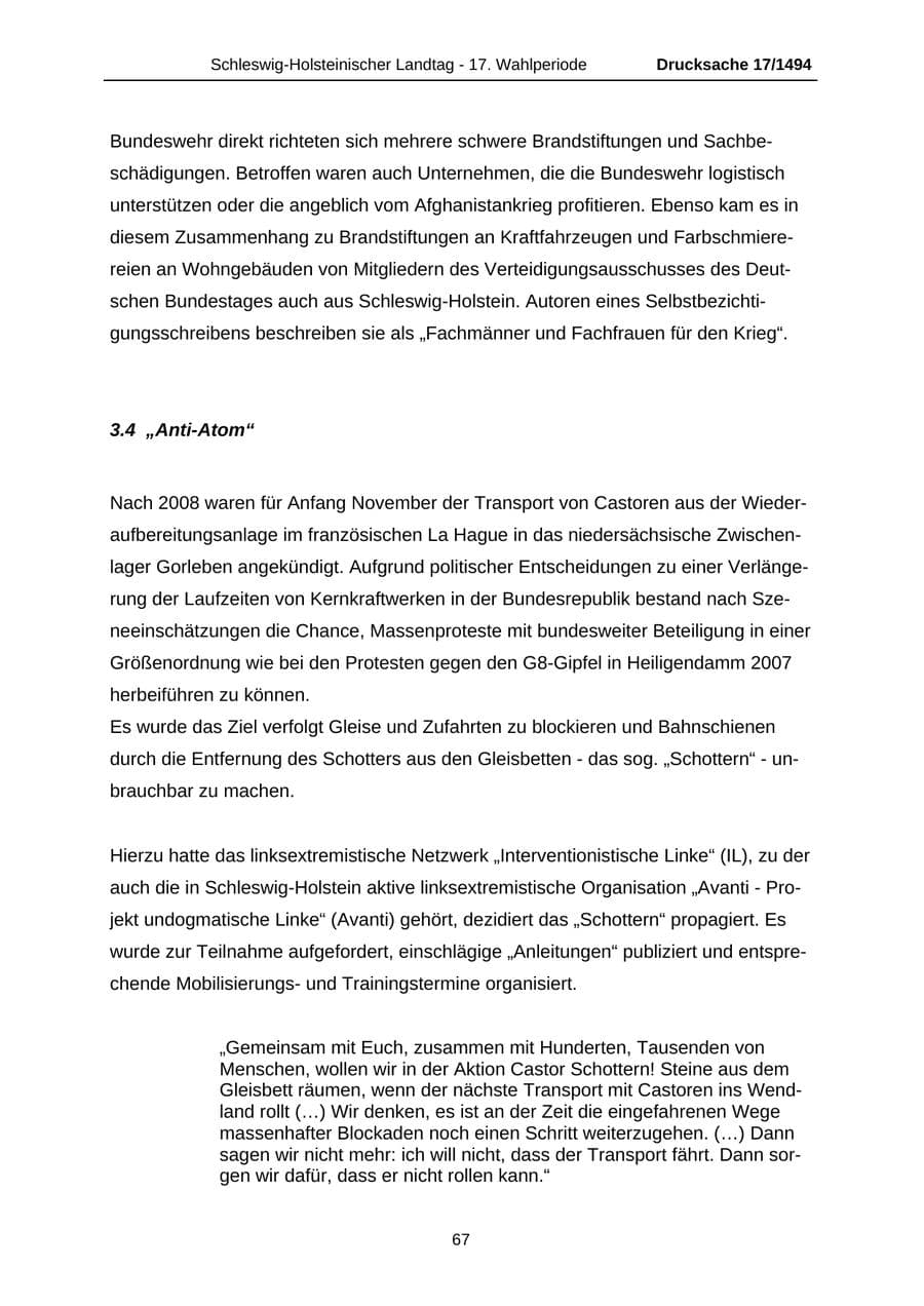 Seite 67 des Verfassungsschutzbericht 2010 Schleswig-Holstein