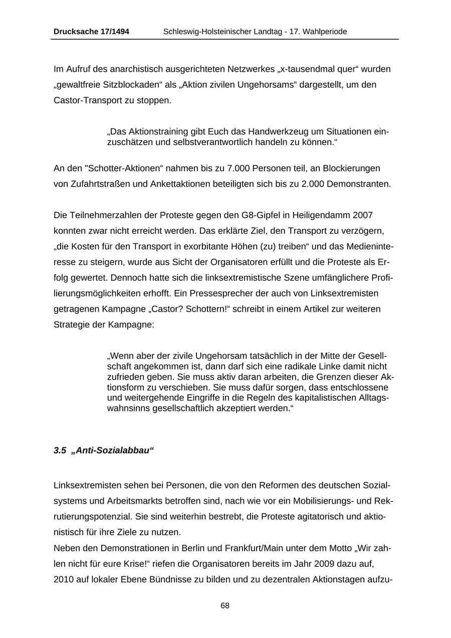 Seite 68 des Verfassungsschutzbericht 2010 Schleswig-Holstein