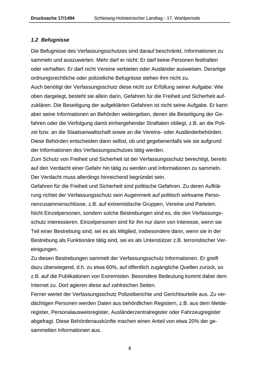 Seite 8 des Verfassungsschutzbericht 2010 Schleswig-Holstein