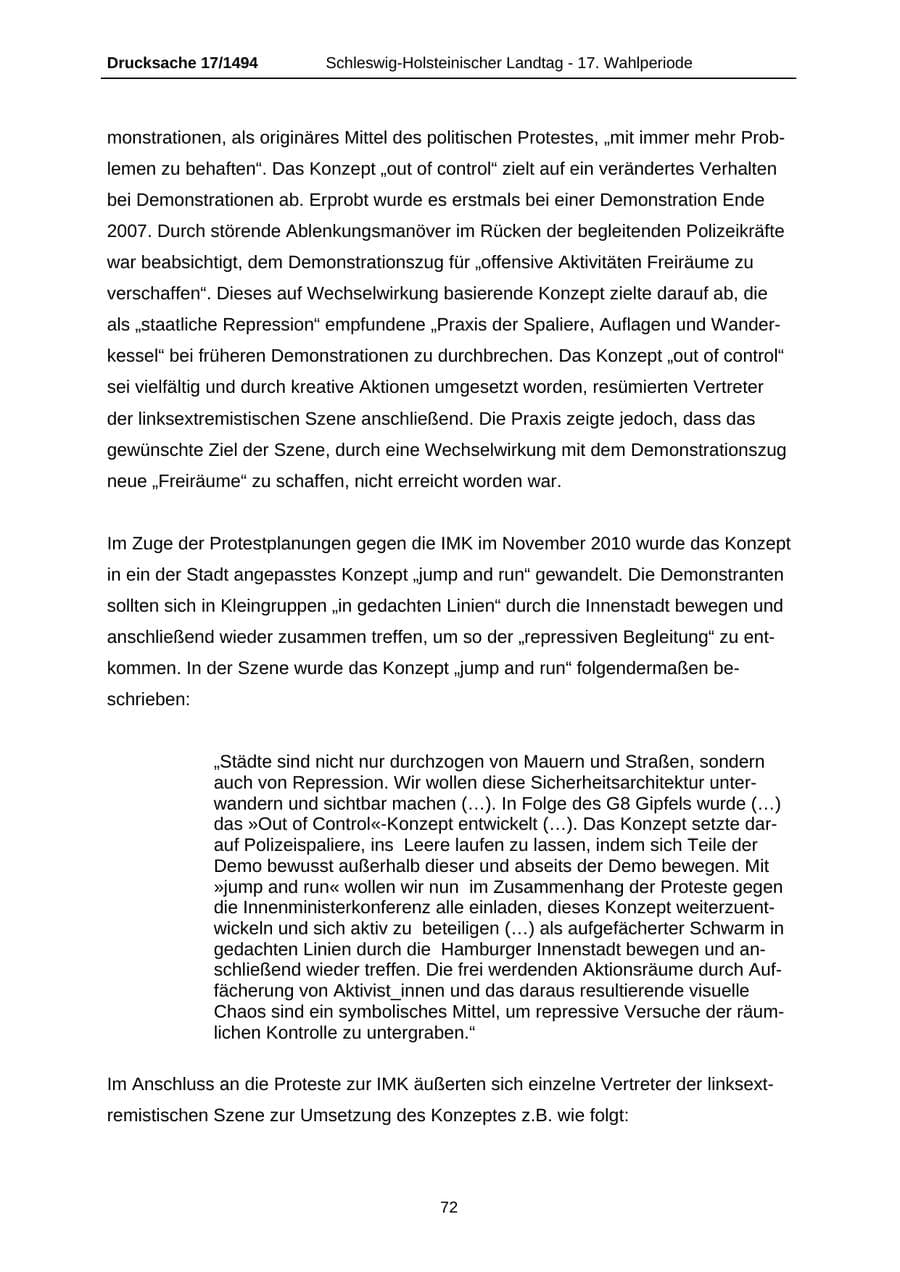 Seite 72 des Verfassungsschutzbericht 2010 Schleswig-Holstein