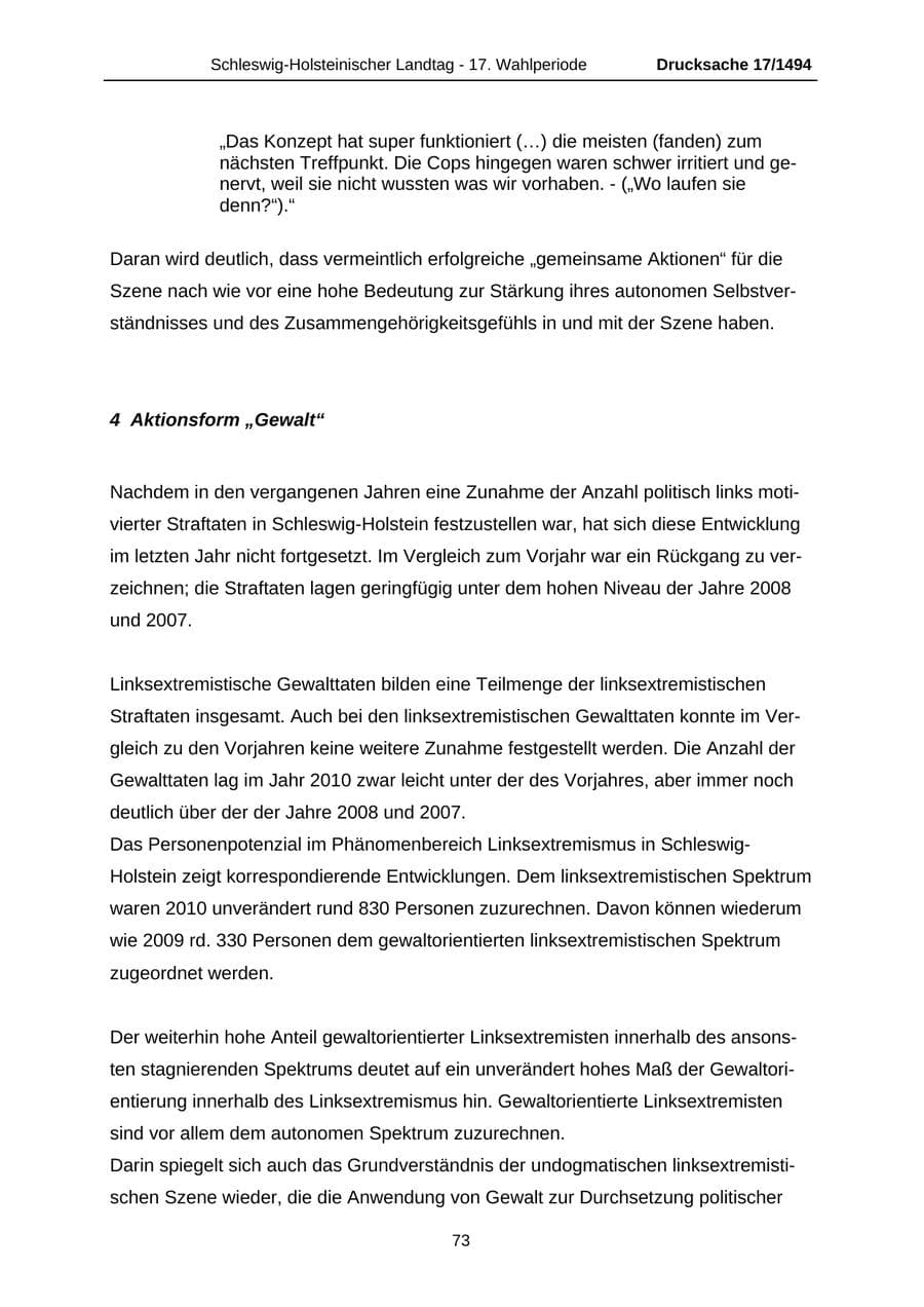 Seite 73 des Verfassungsschutzbericht 2010 Schleswig-Holstein