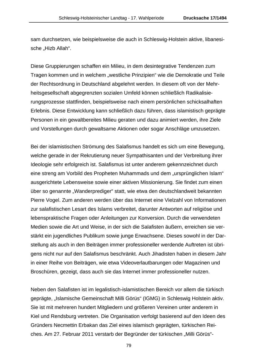 Seite 79 des Verfassungsschutzbericht 2010 Schleswig-Holstein