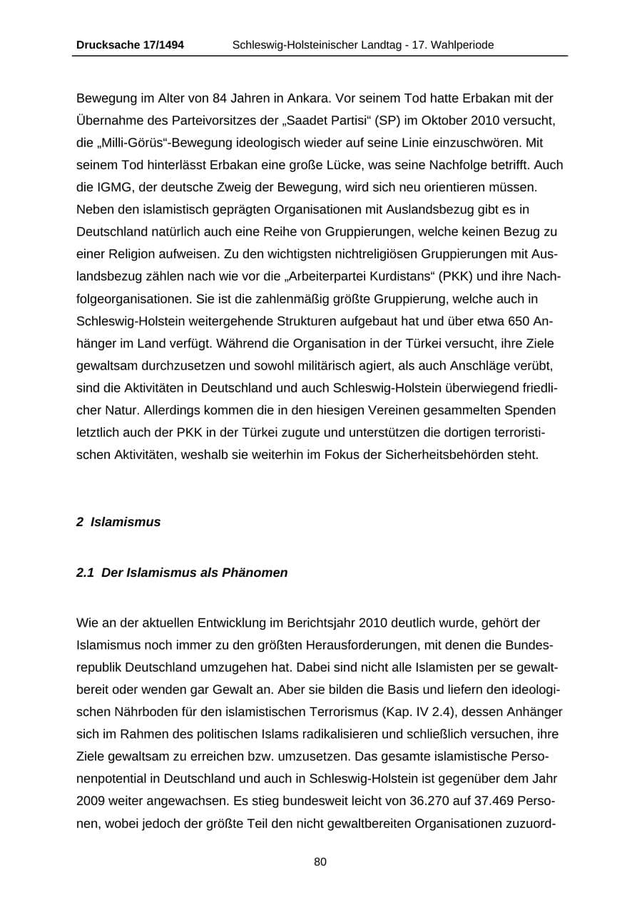 Seite 80 des Verfassungsschutzbericht 2010 Schleswig-Holstein