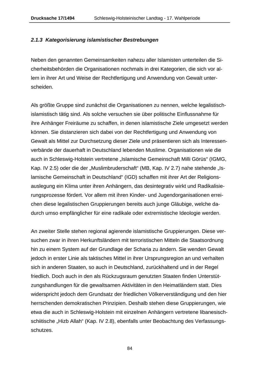 Seite 84 des Verfassungsschutzbericht 2010 Schleswig-Holstein