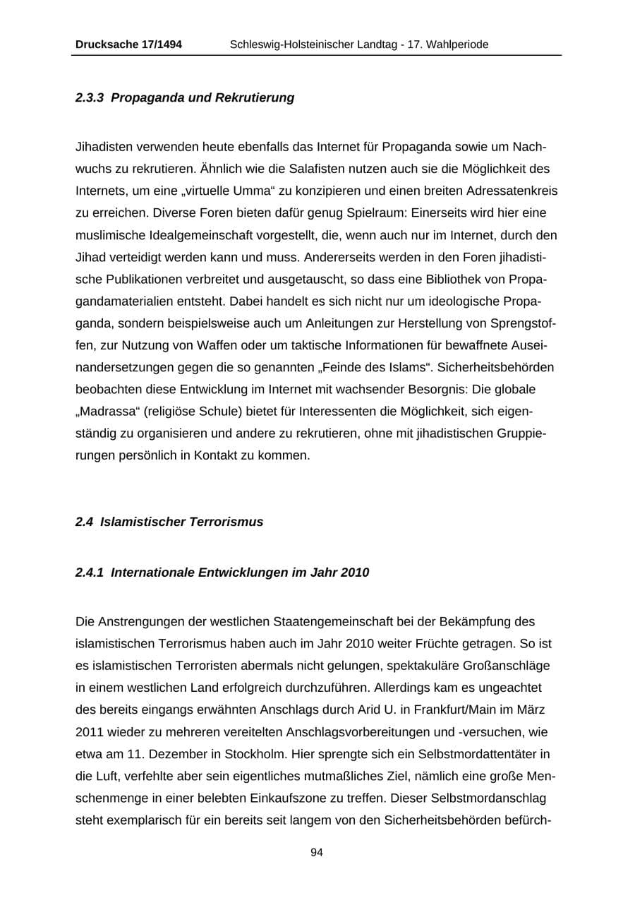 Seite 94 des Verfassungsschutzbericht 2010 Schleswig-Holstein