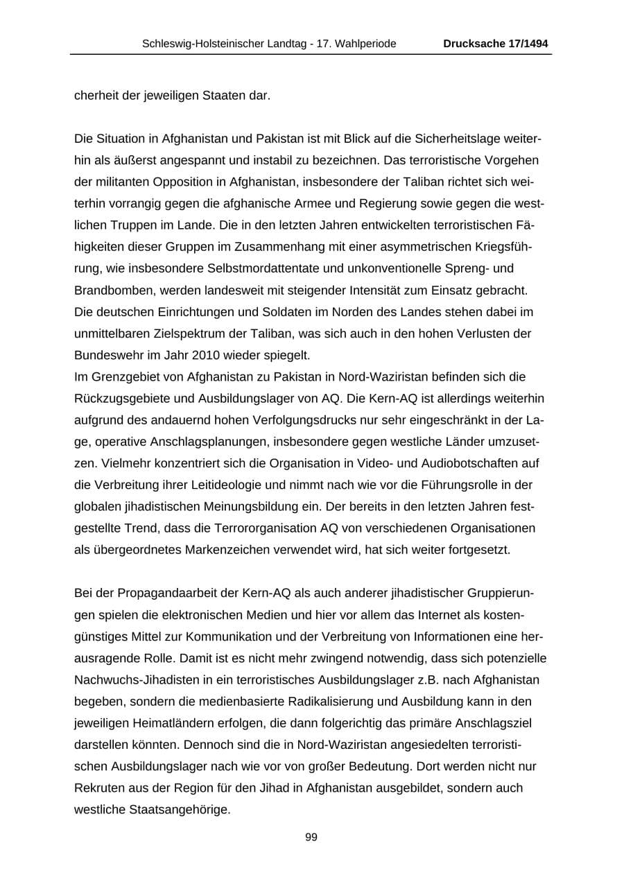 Seite 99 des Verfassungsschutzbericht 2010 Schleswig-Holstein