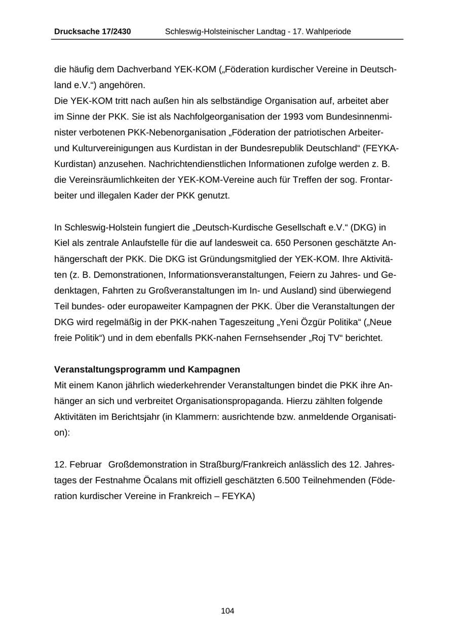 Seite 104 des Verfassungsschutzbericht 2011 Schleswig-Holstein