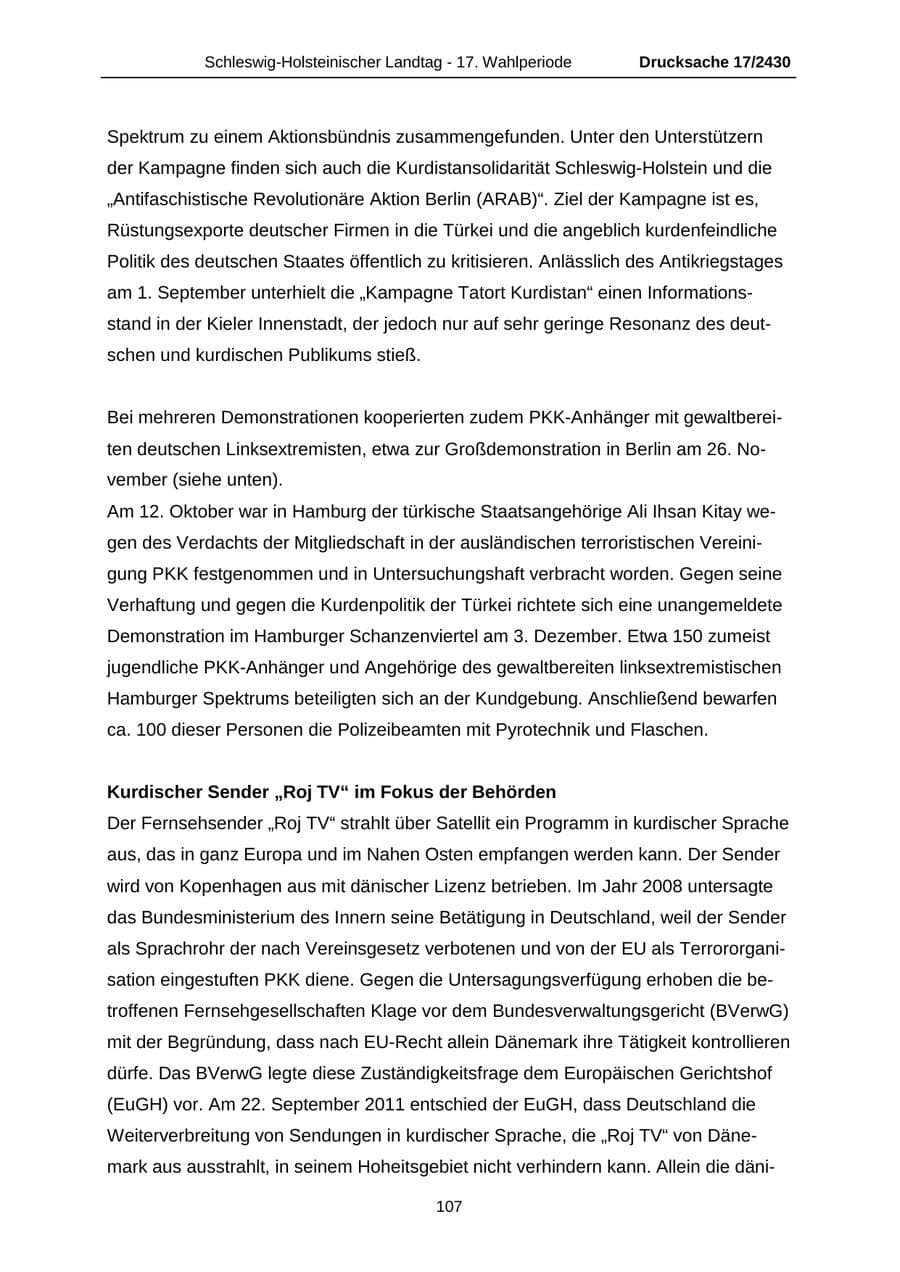 Seite 107 des Verfassungsschutzbericht 2011 Schleswig-Holstein