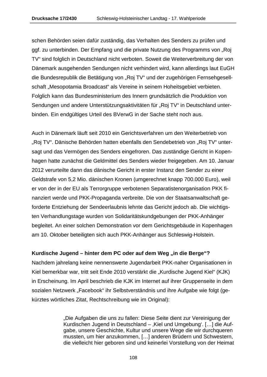 Seite 108 des Verfassungsschutzbericht 2011 Schleswig-Holstein