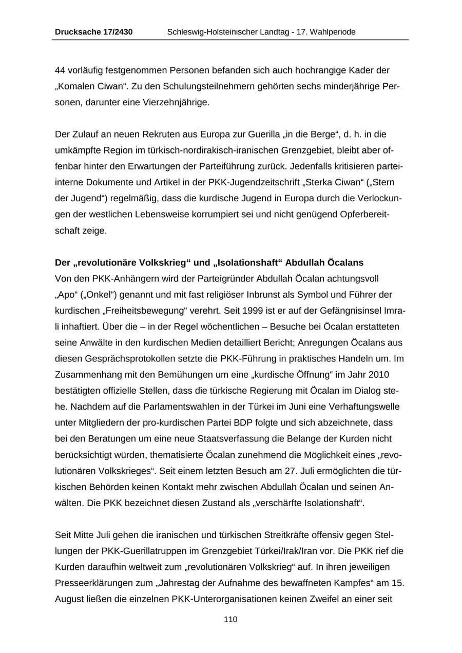 Seite 110 des Verfassungsschutzbericht 2011 Schleswig-Holstein