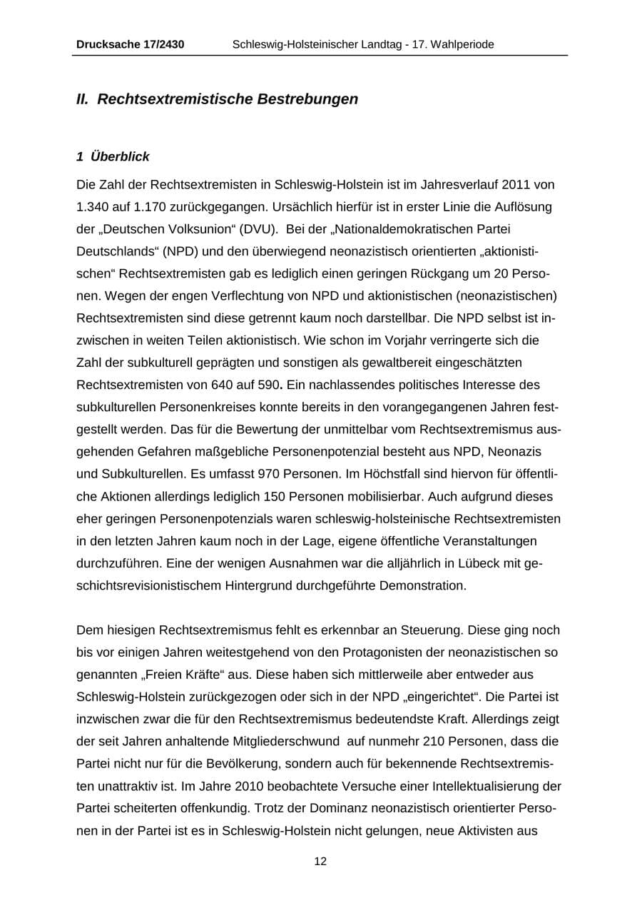 Seite 12 des Verfassungsschutzbericht 2011 Schleswig-Holstein