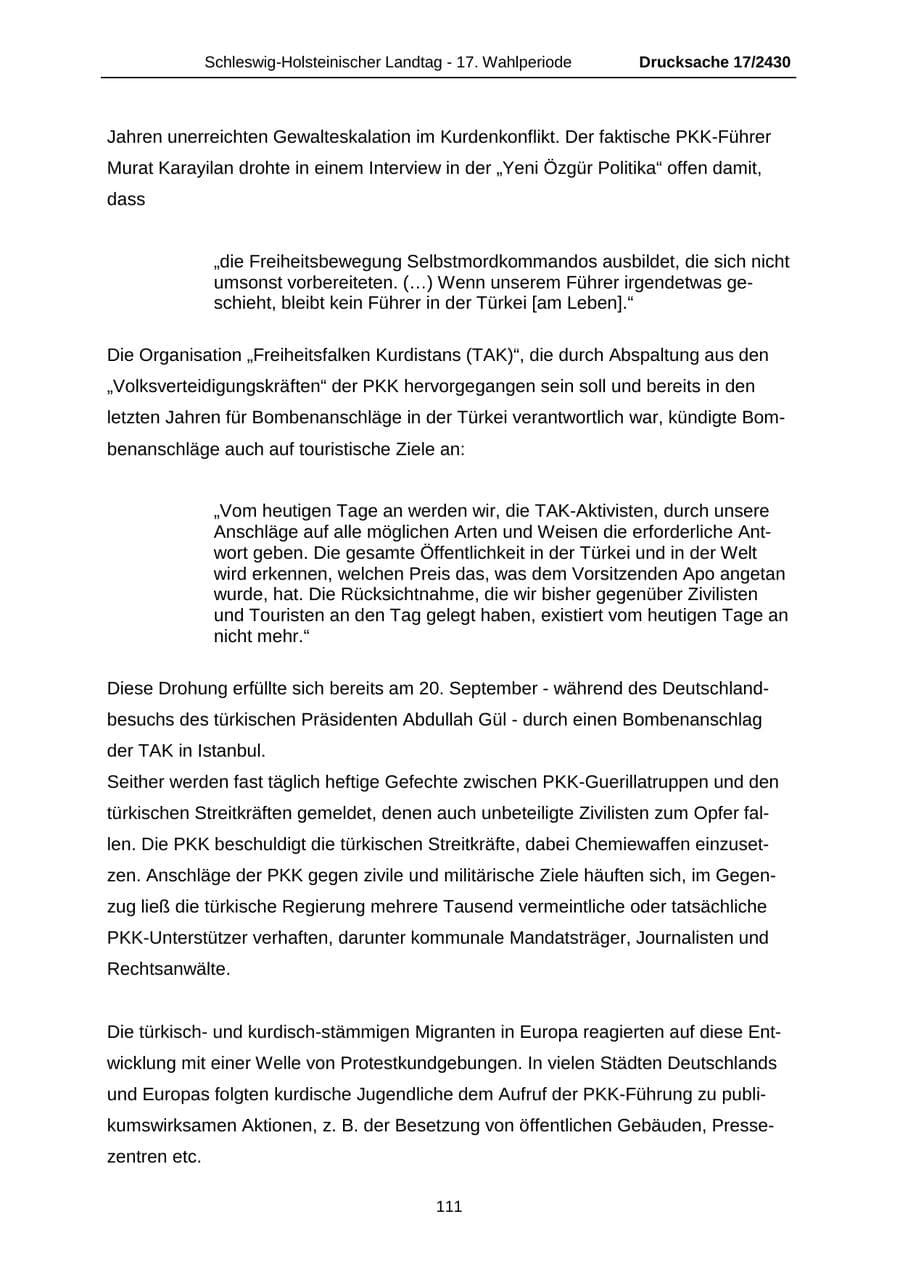 Seite 111 des Verfassungsschutzbericht 2011 Schleswig-Holstein