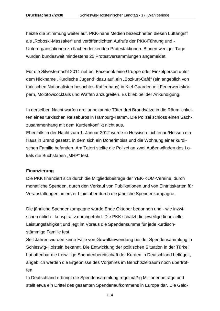 Seite 114 des Verfassungsschutzbericht 2011 Schleswig-Holstein