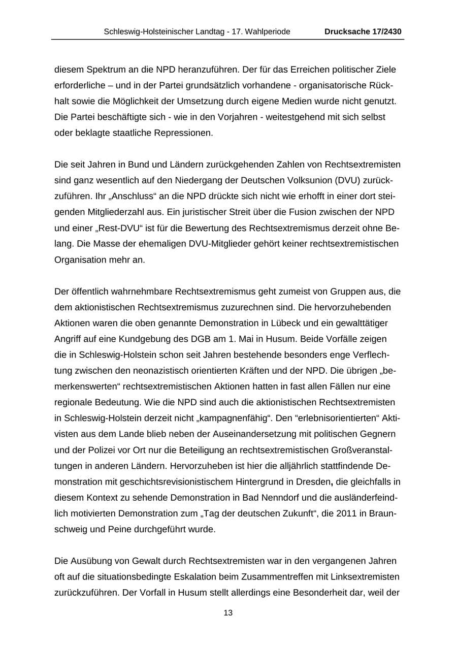 Seite 13 des Verfassungsschutzbericht 2011 Schleswig-Holstein