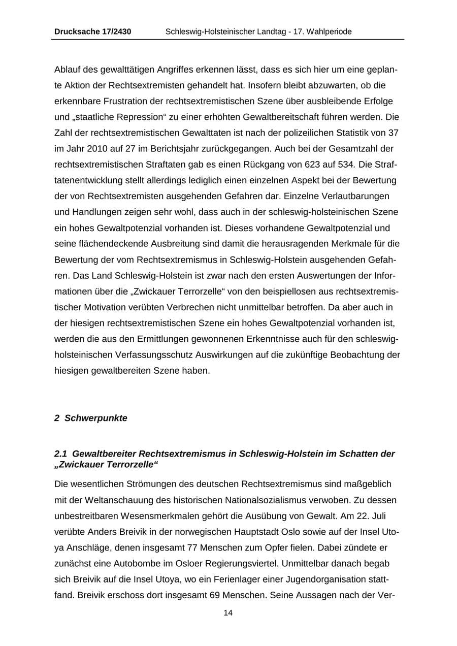 Seite 14 des Verfassungsschutzbericht 2011 Schleswig-Holstein