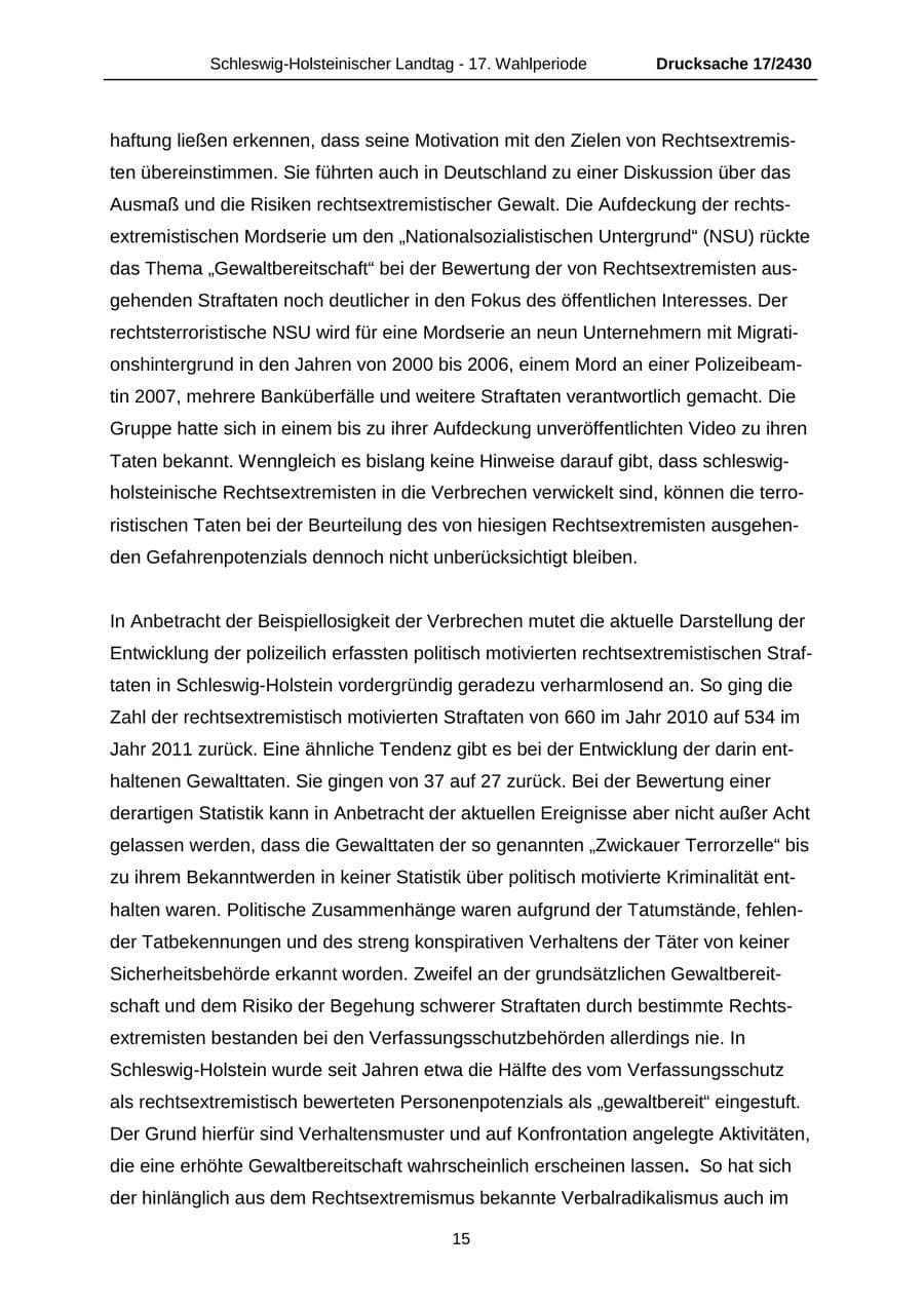 Seite 15 des Verfassungsschutzbericht 2011 Schleswig-Holstein
