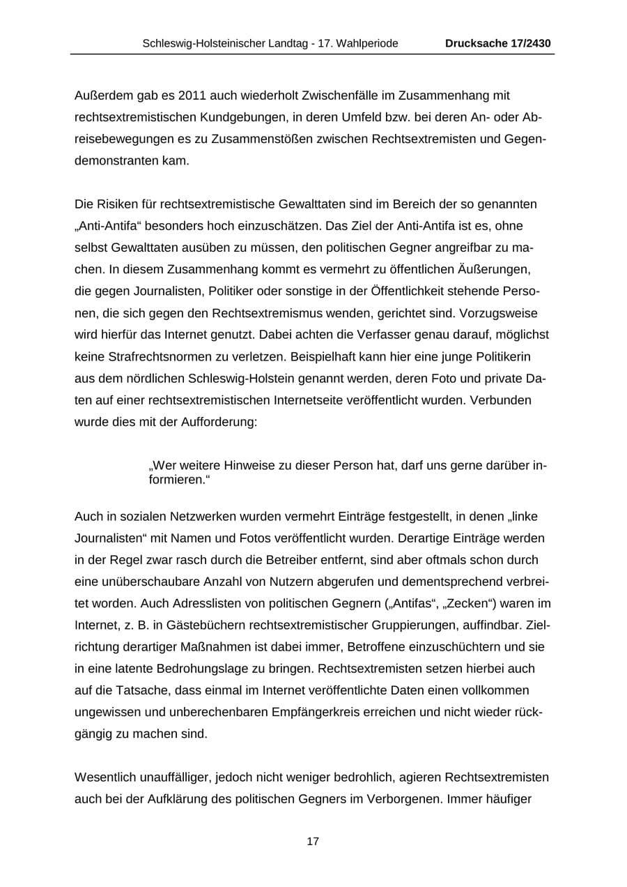 Seite 17 des Verfassungsschutzbericht 2011 Schleswig-Holstein