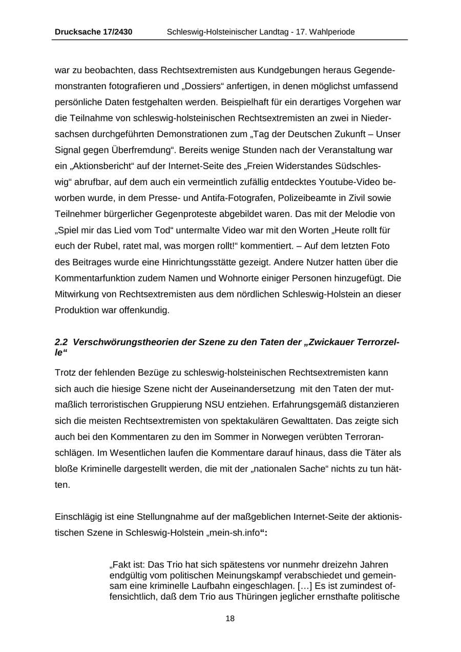 Seite 18 des Verfassungsschutzbericht 2011 Schleswig-Holstein