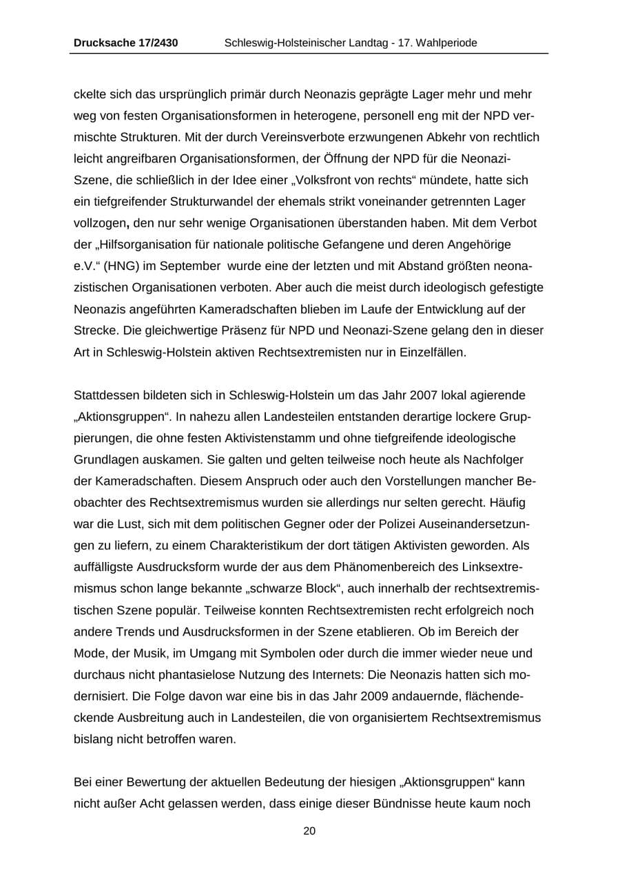 Seite 20 des Verfassungsschutzbericht 2011 Schleswig-Holstein