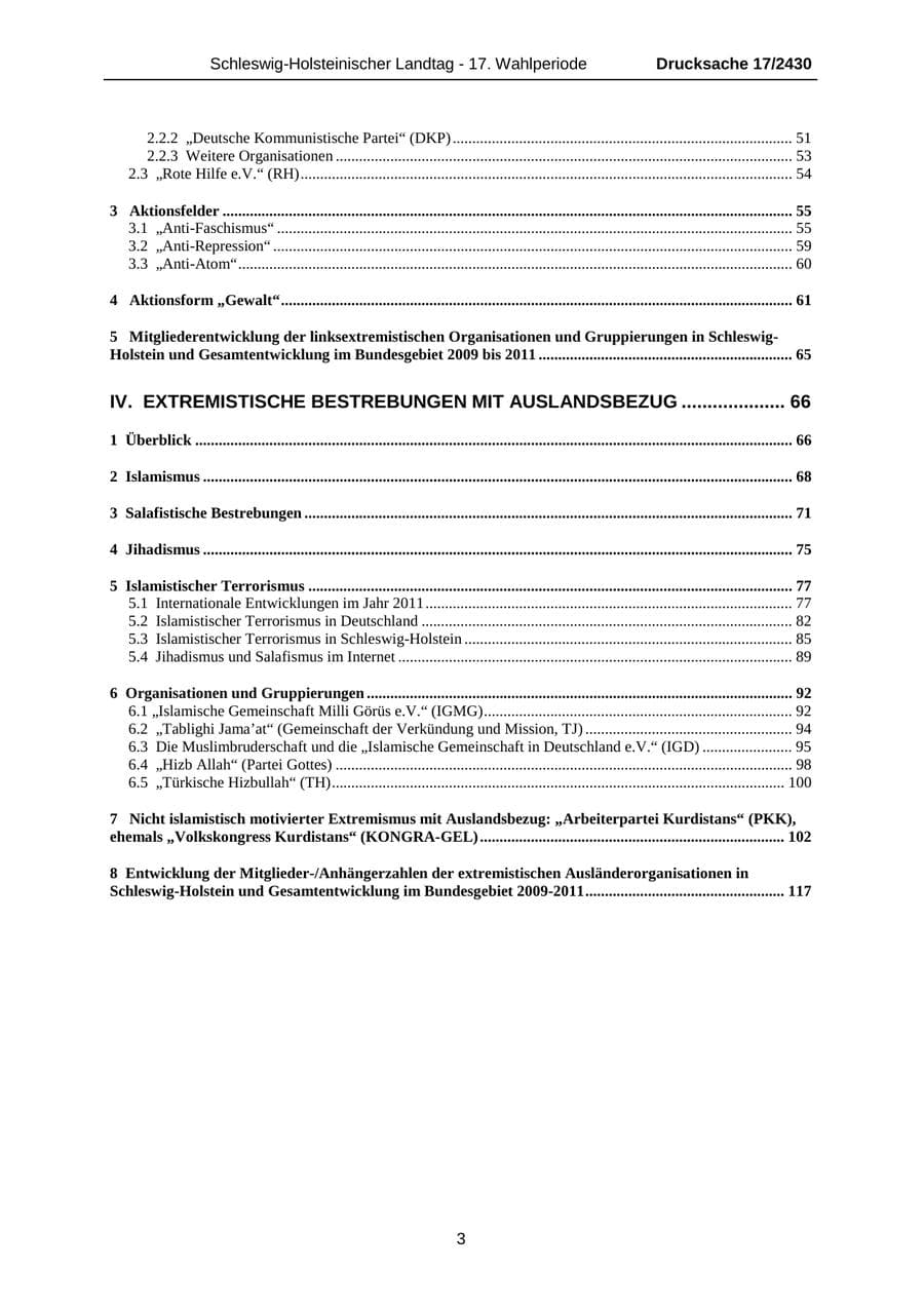 Seite 3 des Verfassungsschutzbericht 2011 Schleswig-Holstein