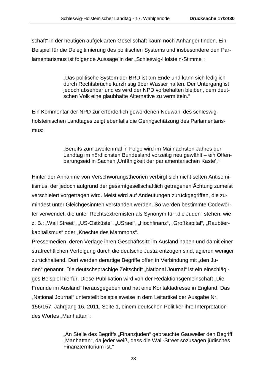 Seite 23 des Verfassungsschutzbericht 2011 Schleswig-Holstein