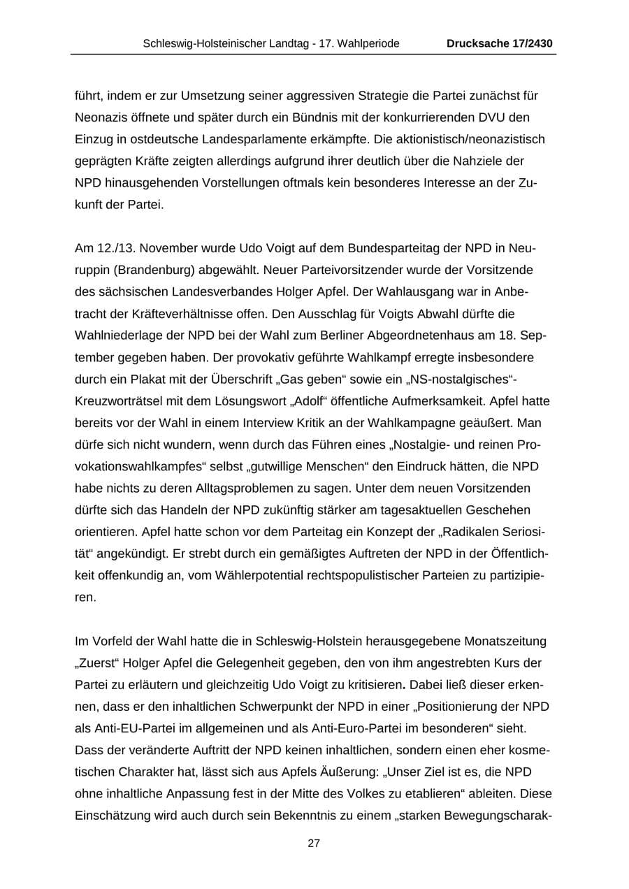 Seite 27 des Verfassungsschutzbericht 2011 Schleswig-Holstein
