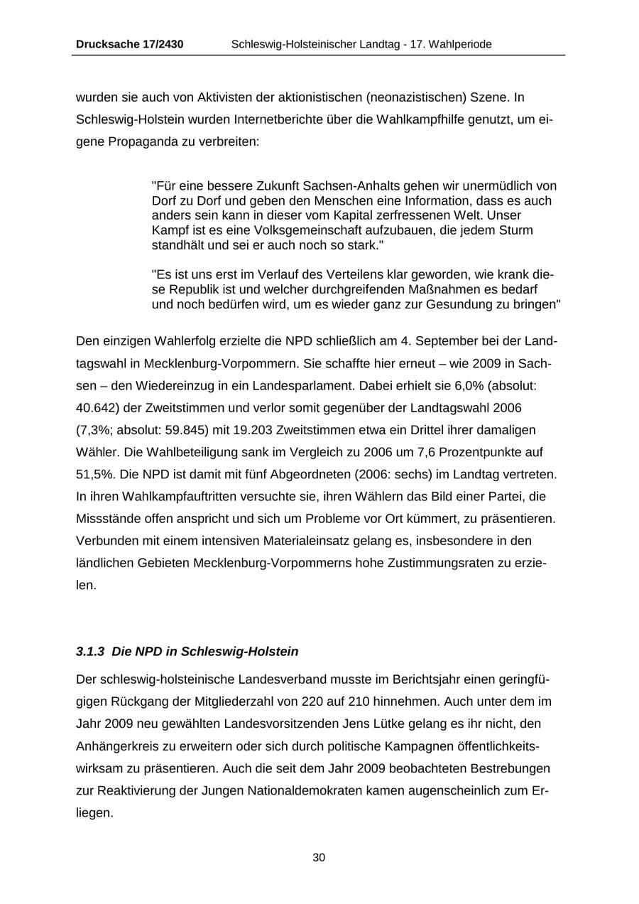 Seite 30 des Verfassungsschutzbericht 2011 Schleswig-Holstein