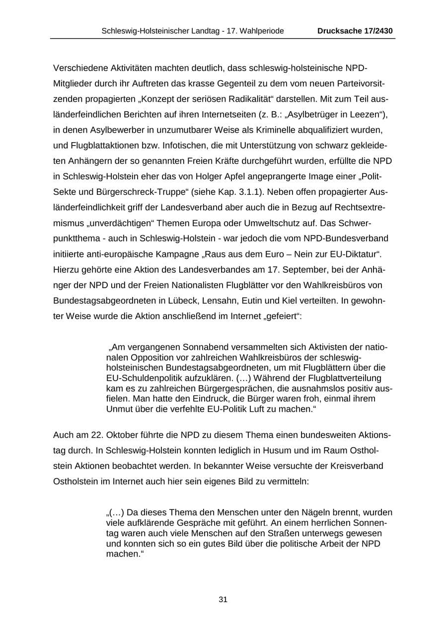 Seite 31 des Verfassungsschutzbericht 2011 Schleswig-Holstein