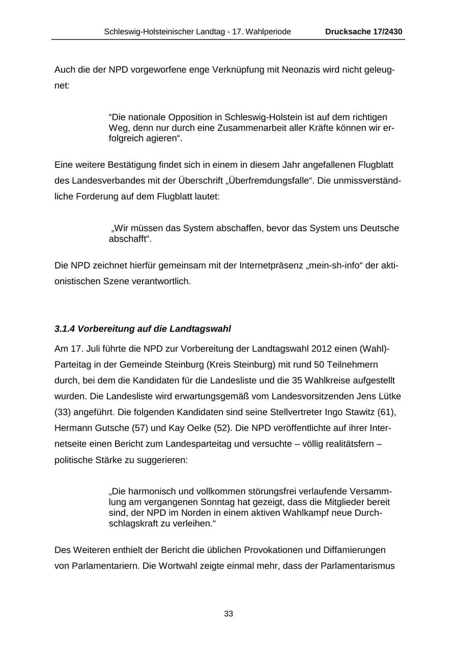 Seite 33 des Verfassungsschutzbericht 2011 Schleswig-Holstein