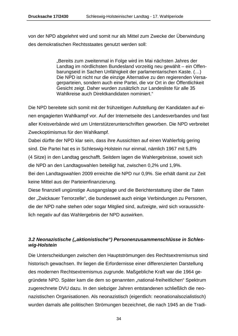 Seite 34 des Verfassungsschutzbericht 2011 Schleswig-Holstein