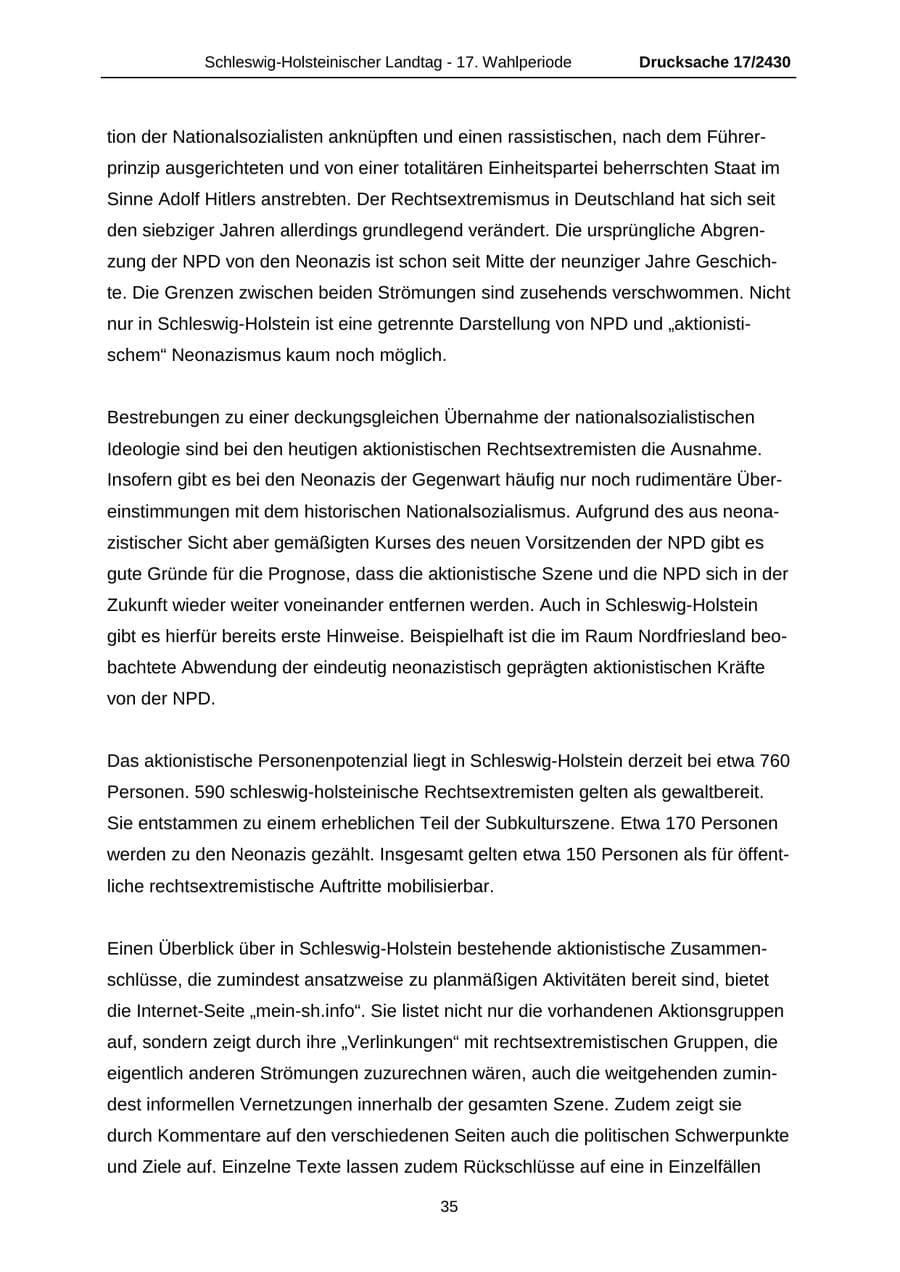 Seite 35 des Verfassungsschutzbericht 2011 Schleswig-Holstein