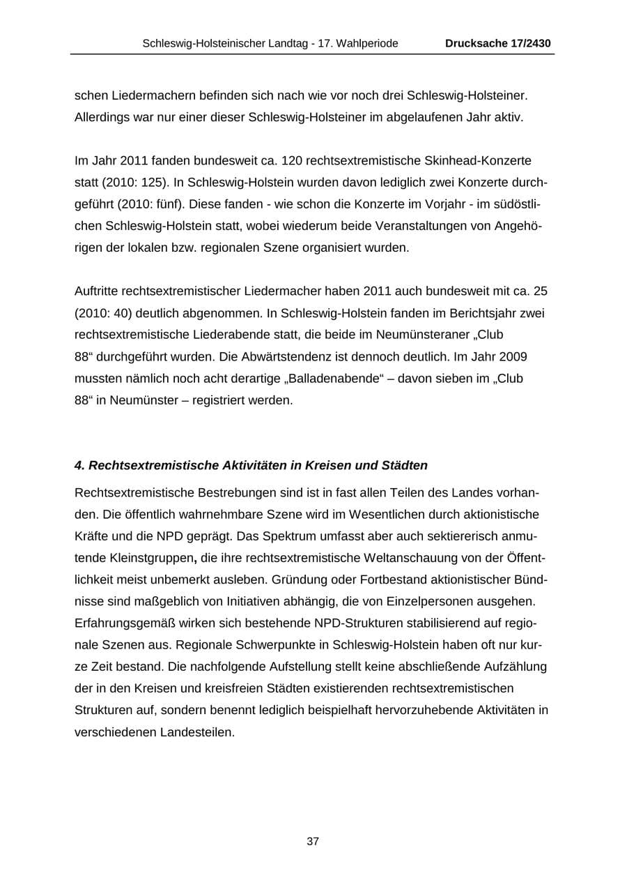 Seite 37 des Verfassungsschutzbericht 2011 Schleswig-Holstein