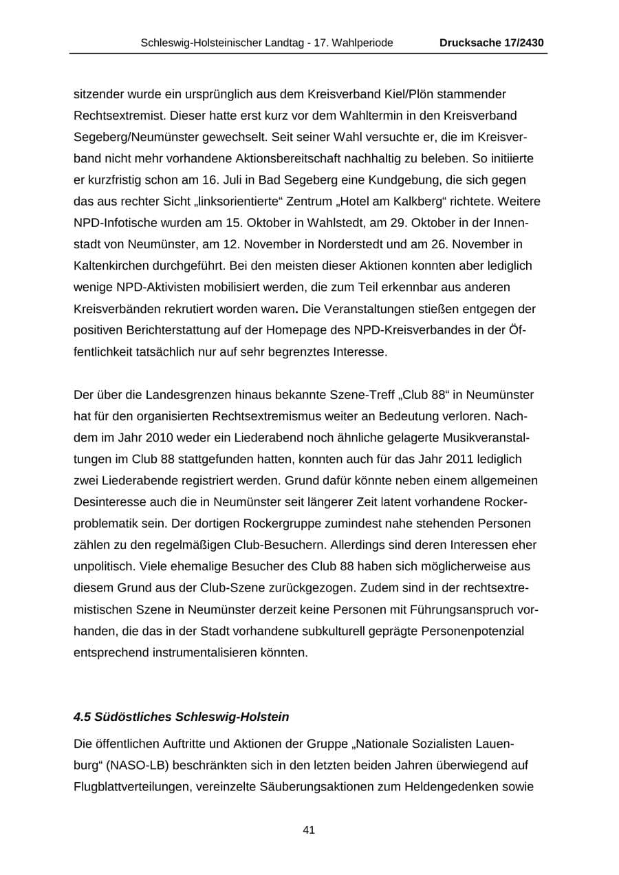 Seite 41 des Verfassungsschutzbericht 2011 Schleswig-Holstein