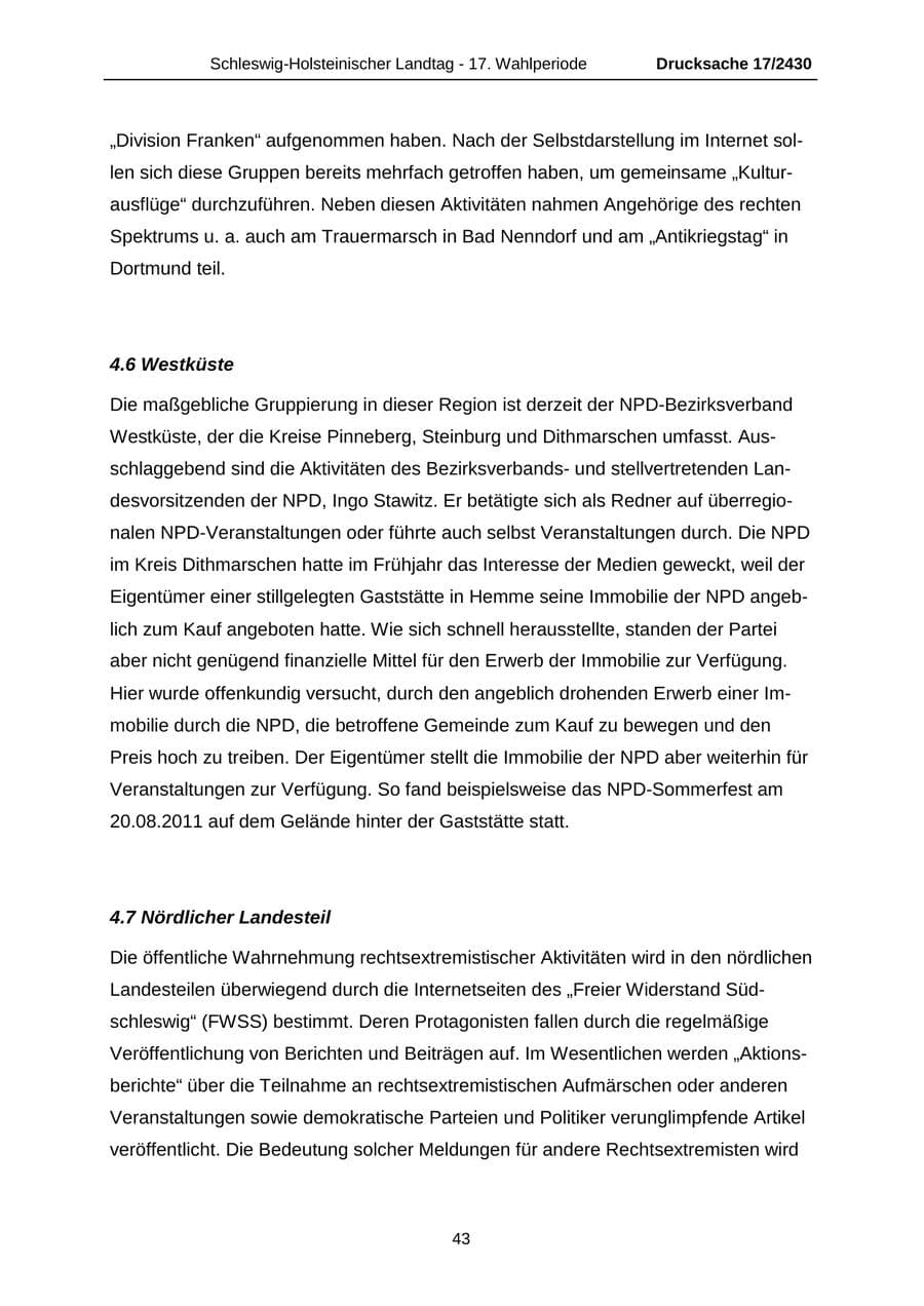 Seite 43 des Verfassungsschutzbericht 2011 Schleswig-Holstein