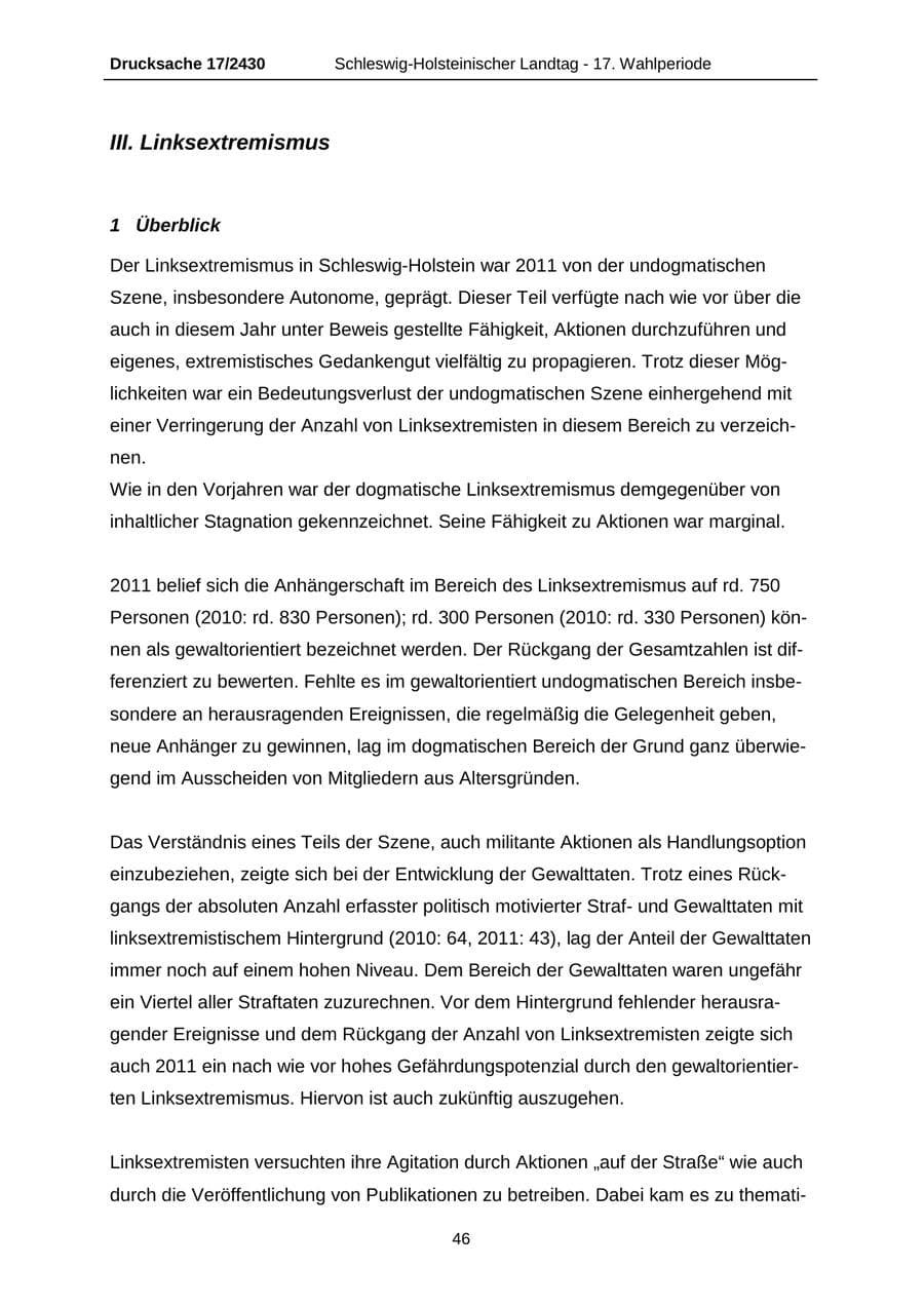 Seite 46 des Verfassungsschutzbericht 2011 Schleswig-Holstein