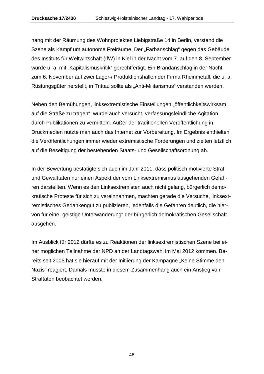 Seite 48 des Verfassungsschutzbericht 2011 Schleswig-Holstein