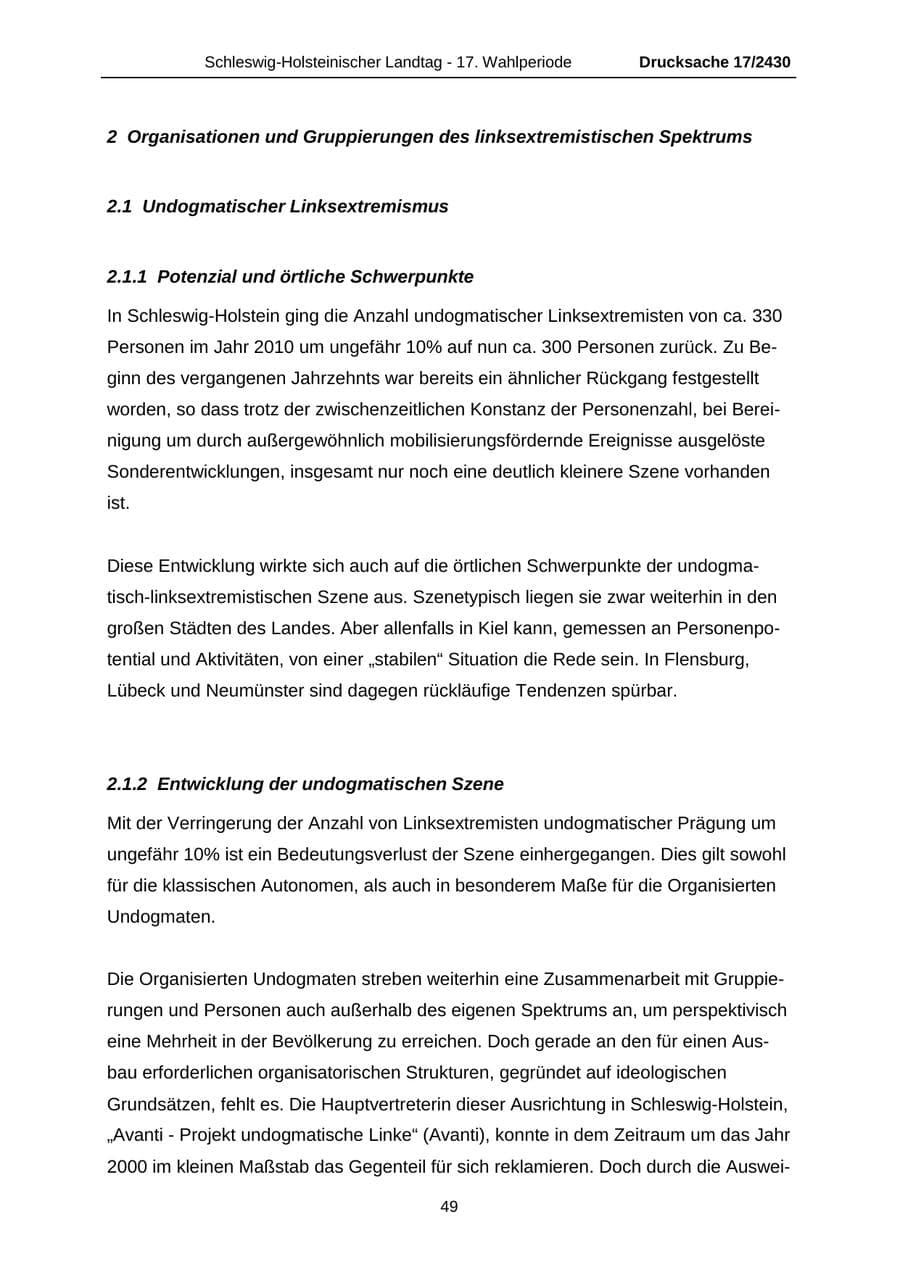 Seite 49 des Verfassungsschutzbericht 2011 Schleswig-Holstein